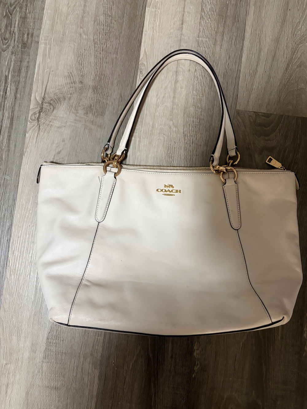 Coach Cream Leather Tote with Gold Hardware